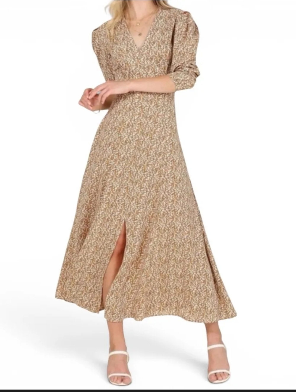 Lilou Women's Beige Floral Maxi Dress Size Medium New NWT Modest Cottage Core M